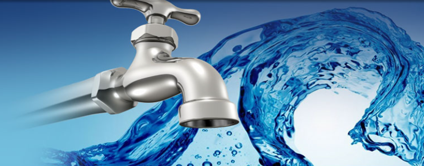 Water tap with flowing water